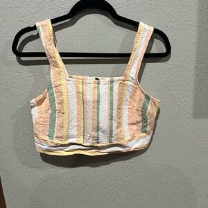 Roxy Pastel Striped Crop Top Linen Cotton Blend Size M EUC Spring Top